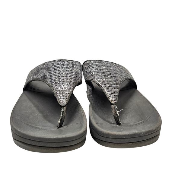 FitFlop Lulu Superglitz Silver Metallic Platform Thong Toe Post Sandals Size 7 - Picture 5 of 9